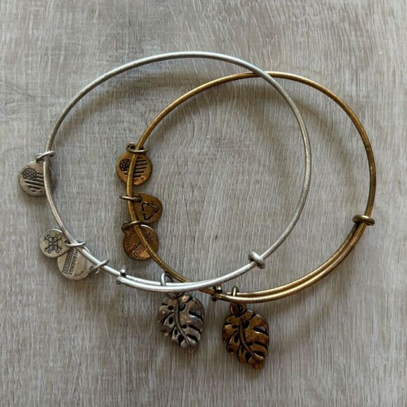 Alex and Ani Palm Leaf Charm Bracelets Silver & Gold - Picture 2 of 5
